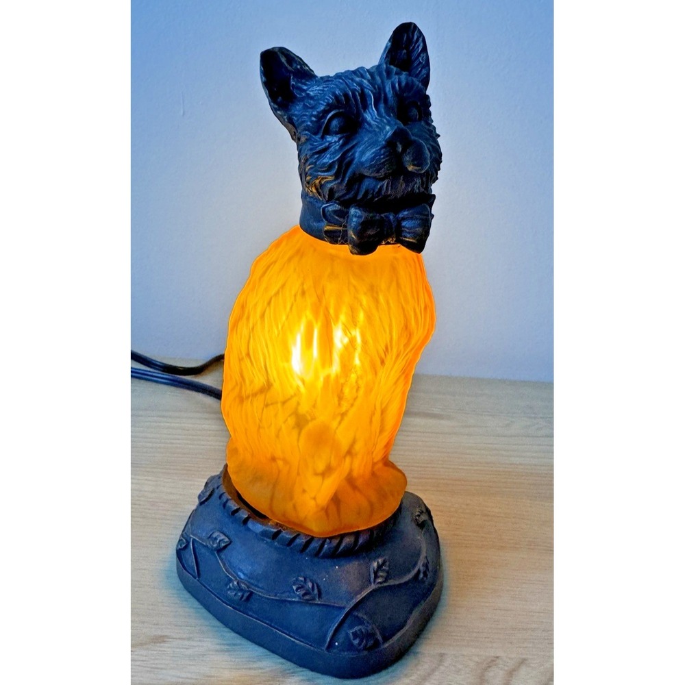 Lighted Cat Lamp Amber Glow Accent Light Vintage Style Table Lamp Tested